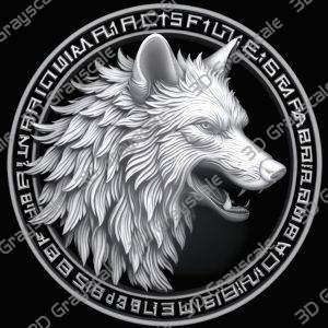 Deadly Wolf 3D Height Map for Laser & CNC | Fierce Predator Coin Design | LightBurn | Tribal Engraving - Heightmap Download
