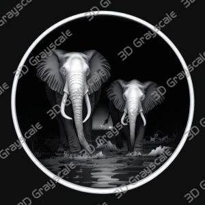 Elephant Family 3D Engraving Map | Majestic Wildlife Design | CNC & Laser | Nature Coin Art - Heightmap Download
