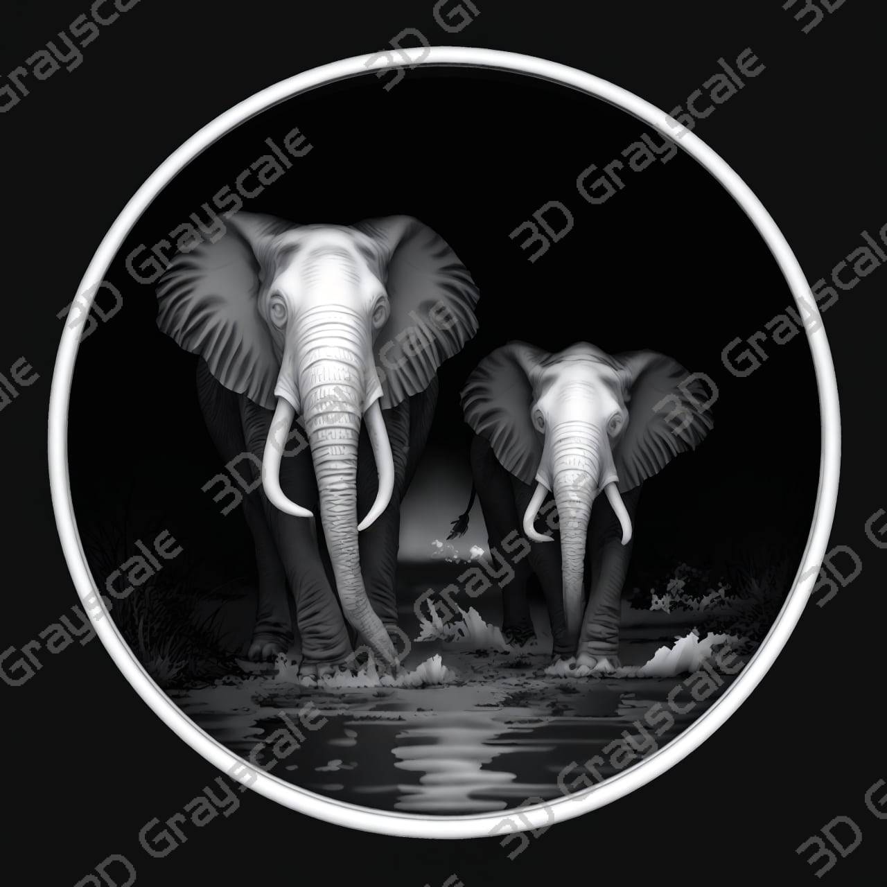 Elephant Family 3D Engraving Map | Majestic Wildlife Design | CNC & Laser | Nature Coin Art - Depth Map Elephant Family 3D Engraving Map | Majestic Wildlife Design | CNC & Laser | Nature Coin Art - Heightmap Download