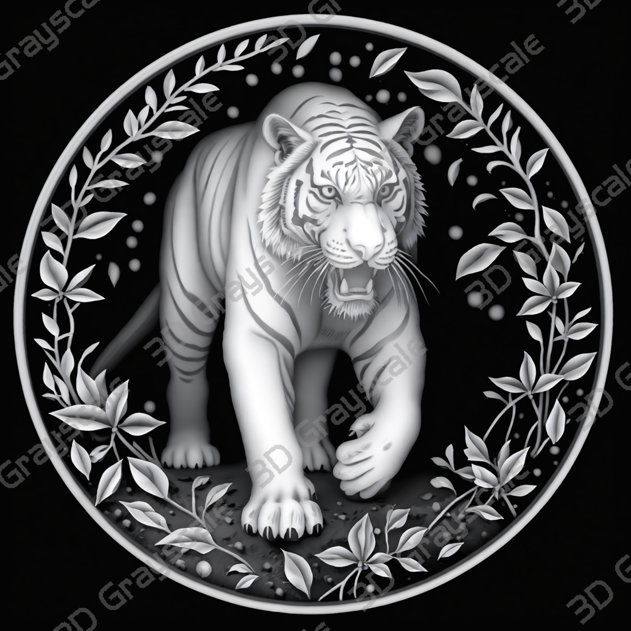 Golden Tiger 3D Relief File | Fierce Jungle Engraving | CNC & Fiber Laser | Striped Coin Design - Depth Map Golden Tiger 3D Relief File | Fierce Jungle Engraving | CNC & Fiber Laser | Striped Coin Design - Heightmap Download