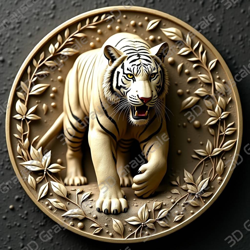 Golden Tiger 3D Relief File | Fierce Jungle Engraving | CNC & Fiber Laser | Striped Coin Design - Depth Map Golden Tiger 3D Relief File | Fierce Jungle Engraving | CNC & Fiber Laser | Striped Coin Design - Heightmap Download