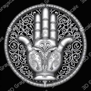 Hand of Mystery 3D Engraving File | Arcane Symbol Design | CNC & Fiber Laser | Occult Coin Art - Heightmap Download