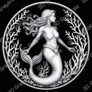 Mermaid Siren Depth & Height File | Oceanic Fantasy Engraving | CNC & Laser | Mythical Sea Design - Heightmap Download