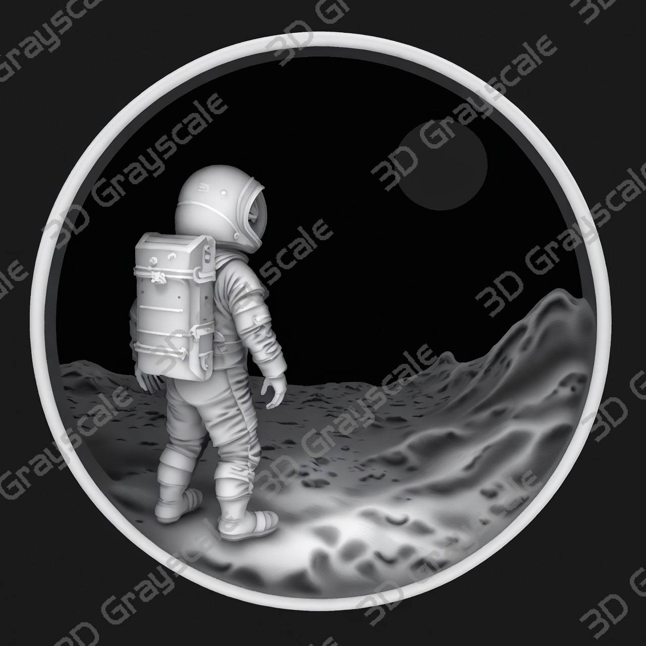 Moon Explorer 3D Height Map | Space Travel Engraving | Fiber Laser & CNC | Astronaut Coin Art - Depth Map Moon Explorer 3D Height Map | Space Travel Engraving | Fiber Laser & CNC | Astronaut Coin Art - Heightmap Download